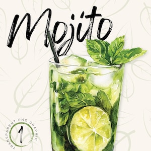 Mojito Cocktail Clipart | Cocktail Recipe | Rum Cocktail PNG | Classic Cocktail | Signature Drink | Wedding Menu clipart