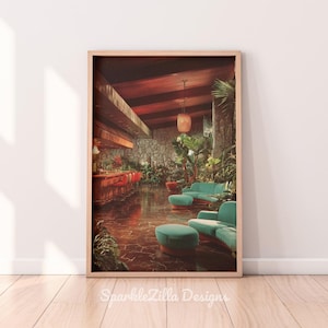 Vintage Tiki Bar Printable Wall Art | Moody Tiki Bar Wall Art | Vintage Pulp Style Tropical Bar | Midcentury Dark Fantasy Resort Decor