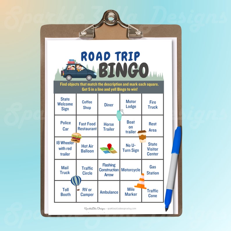 Printable Road Trip Activities for Kids | Kids Road Trip Bingo | Printable Car Trip Game ...