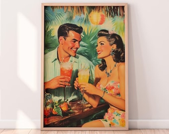 Vintage Tiki Bar Paar druckbare Kunst | Tiki Art Original Drucke | Retro Magazin Ad Art | Tiki Bar Poster | 50er Jahre Stil Tiki Bar Karte