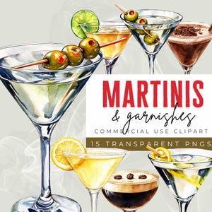 Martini Cocktail Clipart Bundle | Bar Cart Clipart | Espresso Martini Clipart | Alcohol Illustration | Cocktail PNG | Drink Illustration