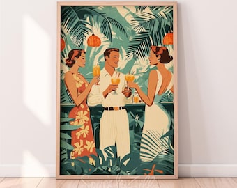 Illustrazione di un Tiki Bar ispirato al vintage, stampabile, da parete / Stampe artistiche Tiki / Pubblicità su riviste retrò / Poster di un Tiki Bar / Tiki Bar in stile anni '50