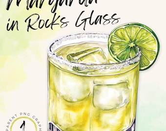 Watercolor Margarita On the Rocks Png | Tequila Png | Midnight Margaritas Png | Cinco De Mayo | Drink Margs PNG | Alcohol Label | Summer Png
