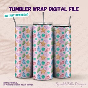 Summer Sea Shells Tumbler Wrap, 20oz Sublimation Design, Beach Theme PNG, Perfect for Summer Parties, pastel sea shells, hand drawn shells