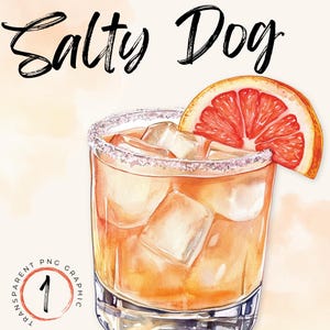 Clipart di cocktail Salty Dog ad acquerello / Illustrazione di cocktail / Vodka SVG / Cocktail digitale PNG / Cocktail al pompelmo / Drink esclusivo