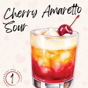 Kirschen Amaretto Sour Cocktail Clipart | Cocktail-Rezept | Galentines Cocktail PNG | Valentinstag Getränk | Signature Drink | Hochzeits-Menü Clipart