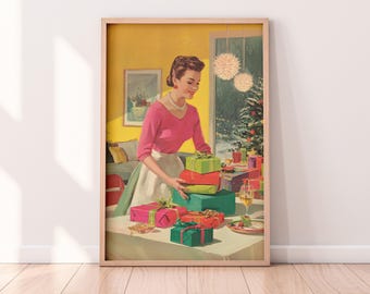Retro Christmas Housewife Wall Art – Midcentury Holiday Print