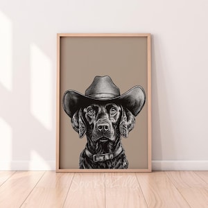 カウボーイ犬の黒いアートプリント | レトロプリント | ビンテージアート | 青い壁アートの犬 | ウエスタン犬のプリント | トレンディな装飾 | デジタルダウンロード | アート犬