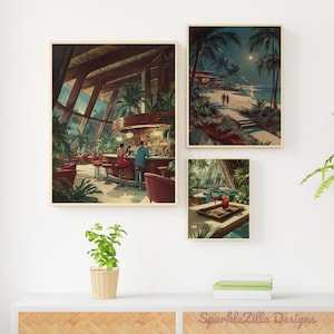 Vintage Tiki Bar Printable Wall Art Bundle | Atomic Tiki Prints | Vintage Summer Travel Printable Set | Tiki Bar Poster | 1950S Tiki Art