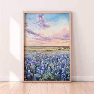 Texas Blue Bonnet Printable Wall Art | Texas Wildflowers Digital Art | Floral Wall Art | Rustic Home Decor | Vintage Style | Texas Pride