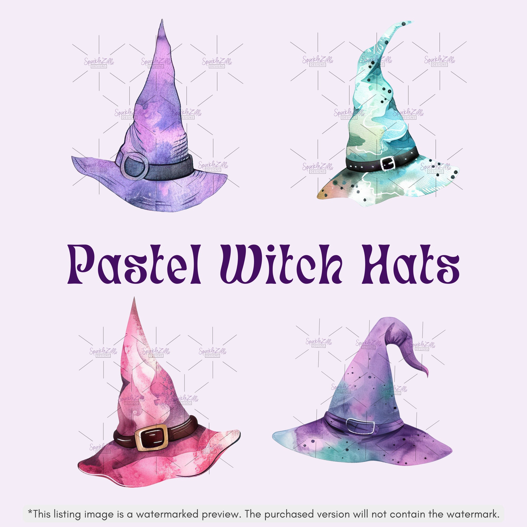 Pastel Witch Hat Clipart: Watercolor Fantasy PNG (digital Download) - Etsy