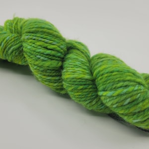Hand Spun yarn, Merino Wool, hand dyed green yarn, neon color, worsted weight skein, 2-ply