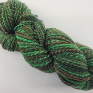 Handspun, hand dyed green & brown yarn, Targhee Wool, worsted weight, aran weight, 2-ply