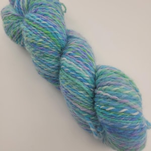 Handspun, hand dyed blue, green & purple yarn, Merino wool, worsted weight, 2-ply yarn