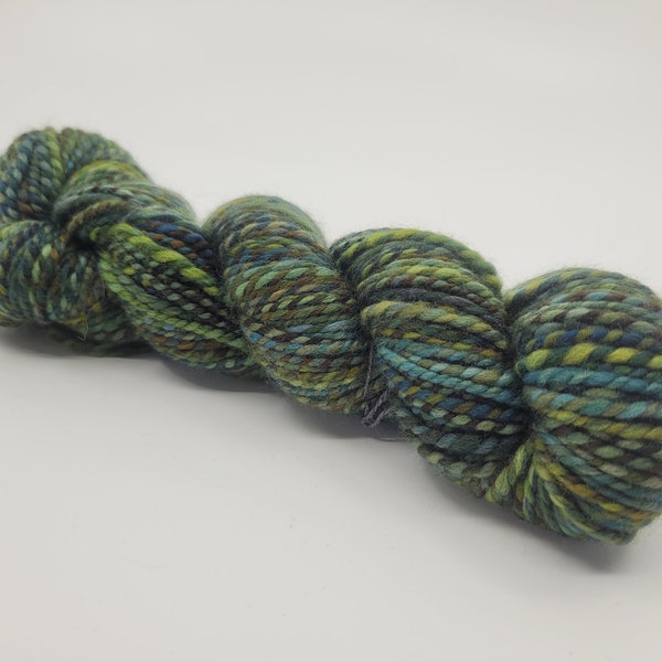 Handspun, hand dyed green yarn, variegated, Merino Wool, worsted weight, 2-ply