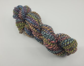 Hand Spun, Merino Wool, Cross-breed wool, hand dyed rainbow yarn, worsted weight skein, 2-ply