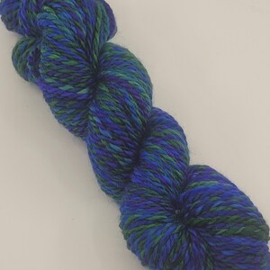 Handspun, hand dyed green and blue yarn, variegated, Merino Wool worsted weight, 2-ply yarn