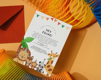 Jungle Theme Printable Birthday Invite for Kids | Editable Canva Template | Gender-Neutral | Party Invitation
