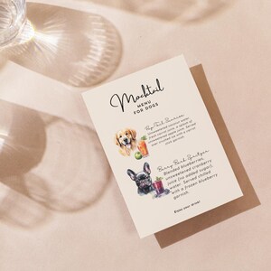 Dog Bar Menu, Mocktail Menu Template, Non-Alcoholic Drinks, Party Menu