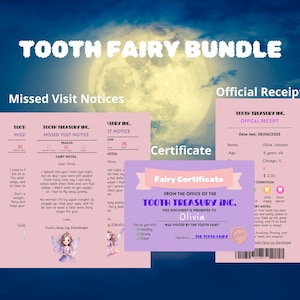 Pacchetto Fatina dei denti, Ricevuta Fatina dei denti, Nota Fatina dei denti, Accessorio cuscino, Stampa Fatina dei denti, Certificato del primo dente, Set modificabile