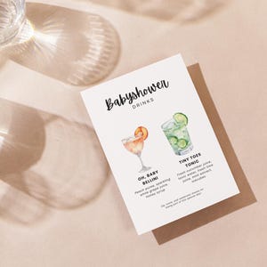 Babyshower Mocktail Menu, Mocktail Menu Template, Editable drink sign, Non-Alcoholic Drinks, Party Menu, Gender Reveal Party