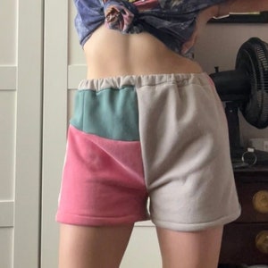 Upcycled Shorts | Patchwork Sweatpant Shorts | Handmade Clothes | Sustainable Thrifted Material | One-of-a-kind Gift | Unique Loungewear