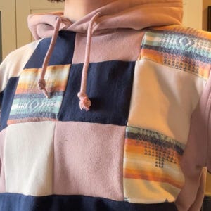 Upcycled Hoodie | Patchwork Sweatshirt | Handmade Clothes | Sustainable Thrifted Material | One-of-a-kind Gift