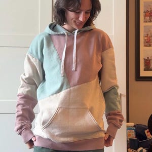 Green Tea Dreams | Upcycled Hoodie | Patchwork Sweatshirt | Handmade Clothes | Sustainable Thrifted Material | One-of-a-kind