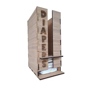 Dispensador de pañales para bebés - Archivos cortados con láser (PDF) - Decoración para colgar en la pared, Organizador de mesa para cambiar pañales - Descarga instantánea - versión actualizada incluida