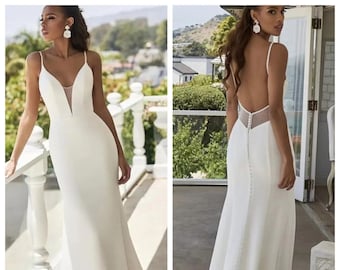 Kinsley Gown - V-Neck Backless Spaghetti Straps Satin Mermaid Wedding Dress