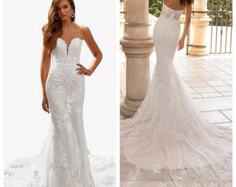 Ariana Gown - Elegant Deep V-Neck Appliques lace Mermaid Wedding Dress