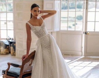 Genevieve Gown - Elegant Mermaid Wedding Dress Appliques Detachable Train Princess Bride Gown