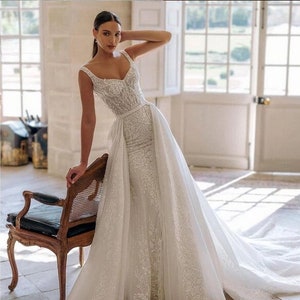 Genevieve Gown - Elegant Mermaid Wedding Dress Appliques Detachable Train Princess Bride Gown