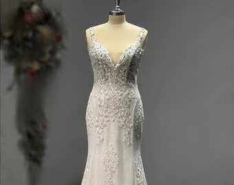 Tiana Gown - Boho Lace Mermaid V-Neck Elegent Spaghetti Strap Wedding Dress