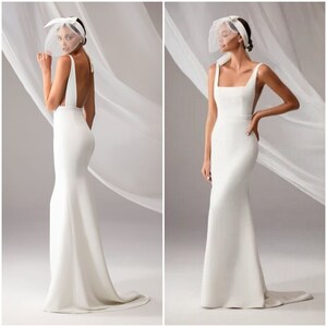 Elegant Square Neck Bridal Dress Stretch Crepe Mermaid Wedding Dress, Custom Made
