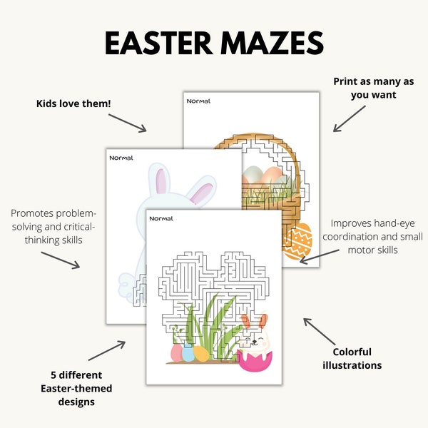 Easter Themed Mazes, printables for kids, Easter printables, normal difficulty mazes, mazes for kids