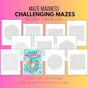 maze madness, challenging mazes, printable maze book, kids activity book, mazes for adults, mazes for kids