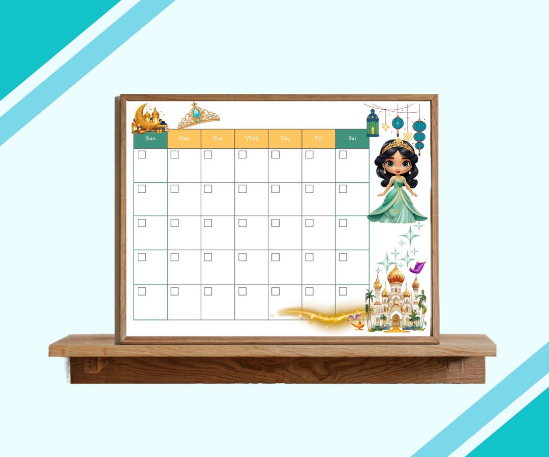 Jasmine Calendar Printable, Aladdin Princess Calendar Digital Download ...