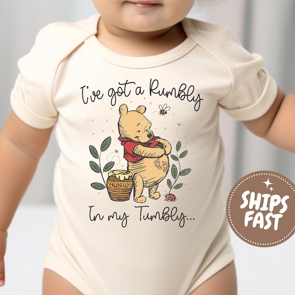 I've Got a Rumbly In My Tumbly Baby Onesie®, Pooh Bear Mommy To Be Baby Bodysuit, Pregnancy Reveal One Piece, New Mom Gift,Baby Announcement