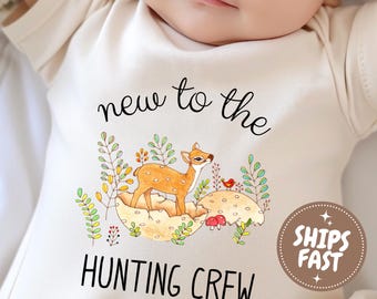 New To The Hunting Crew Baby Onesie®, Deer Hunting Buddy Newborn Bodysuit, Little Hunter Infant One Piece, Hunting Baby Shower Gift, Romper