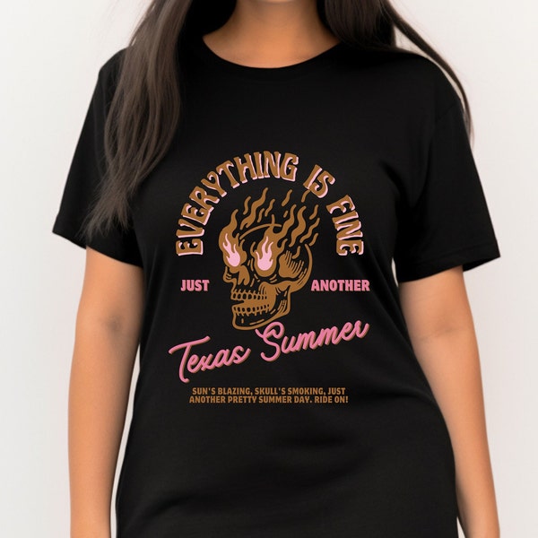 Texas Summer t-shirt, funny summer gift, flaming skull, motorcycle rider shirt, mom gift for dad, hot pink t-shirt, vacation shirt, cute
