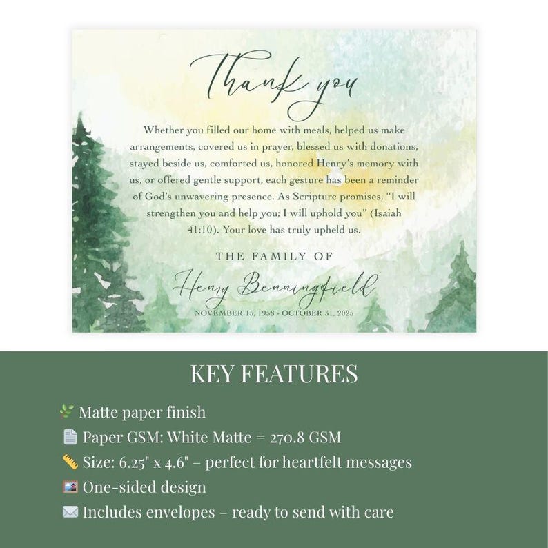 Personalized Memorial Thank You Cards, Sympathy Acknowledgement Cards ...