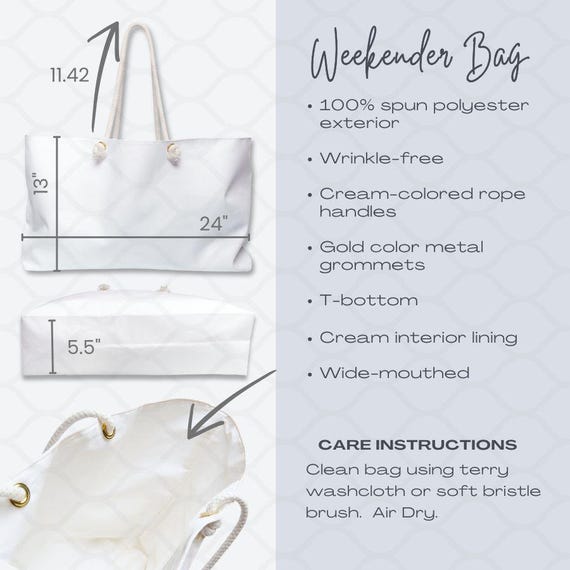 Size Chart Weekender Bag Size Guide Mockup Printify Polyester Weekender Tote Key Features Weekend Bag Etsy Tool New Seller Listing