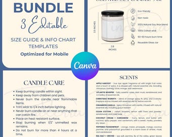 Soy Candle Templates Canva Size Guide Candle Care Card Editable Size Chart Candle Printify Mockup Bundle Canva Mockup Infographic Template