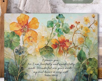 Custom Glass Cutting Board with Bible Verse Stained Glass Effect Flowers Christian Kitchen Décor Catholic Religious Gift Birthday
