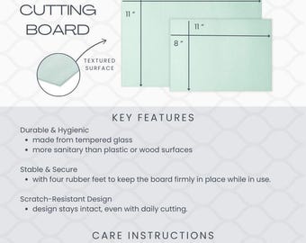 Tempered Glass Cutting Board Mockup, Size Chart & Care (Digital Download)