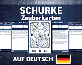 May include: A set of blue and gold playing cards with the word "SCHURKE" printed on them. The cards are for a game called "SCHURKE" and are in German.