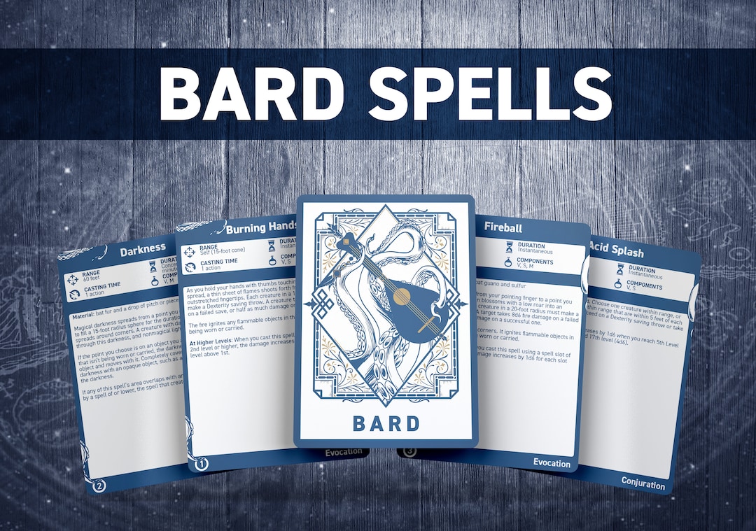 Dnd Bard Spell Cards | Dnd Spellbook | D&amp;D Printable | Dungeons and ...