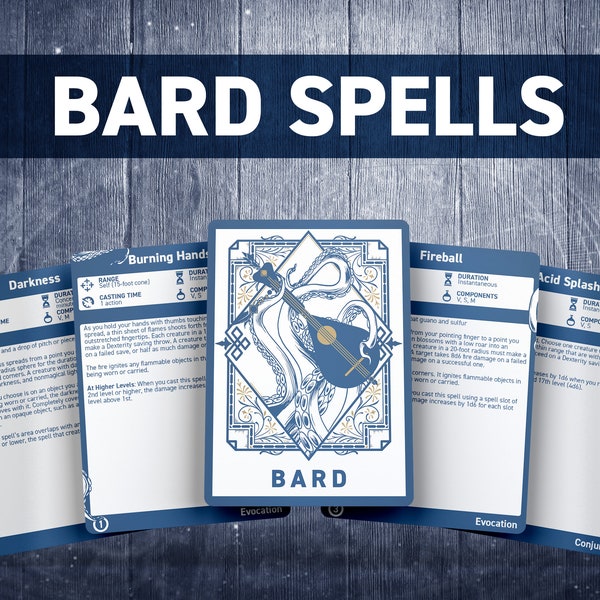 DnD Bard Spell Cards | Dnd Spellbook | D&D Printable | Dungeons and dragons 5e | Dnd accessories