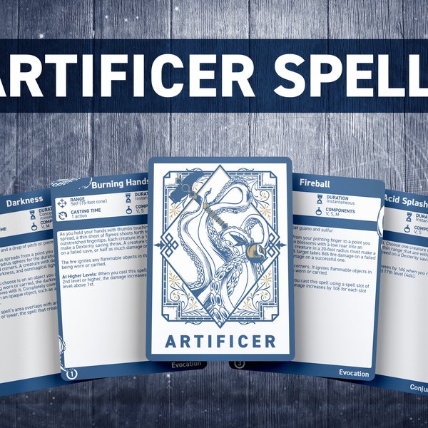 DnD Artificer Spell Cards | Dnd Spellbook | D&D Printable | Dungeons and dragons 5e | Dnd accessories